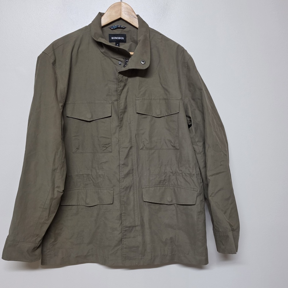 Bonobos Field Jacket Mens M Olive Green Utility Military Cotton Zip Snap Coat